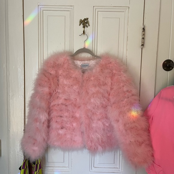 Baby Pink Marabou Feather jacket. Size M - Picture 2 of 6